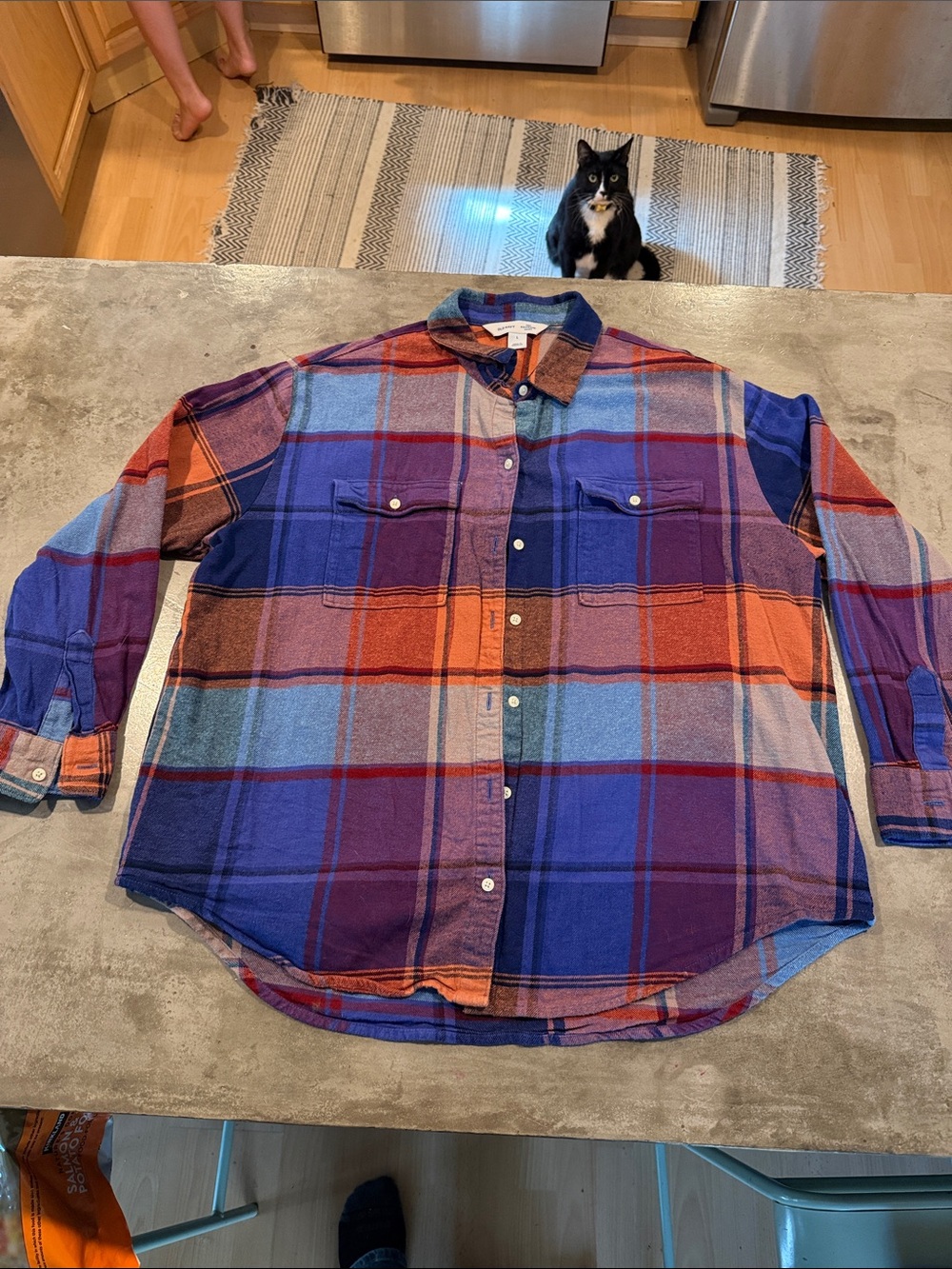 Old Navy Plaid Button-Down Flannel Shirt in Purple & Orange